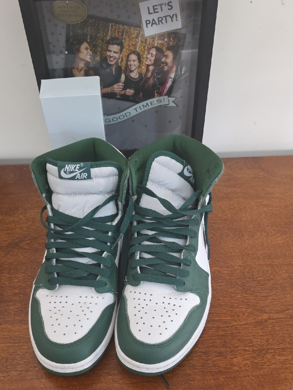 Nike White and Dark Green High-Top Sneakers